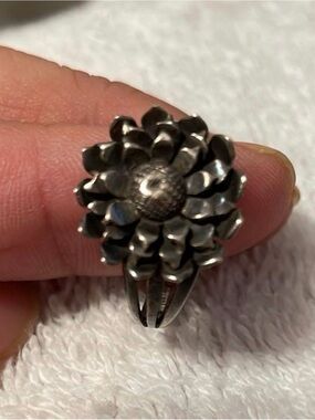 Sterling Silver Floral Dome Ring - Silver Flower Statement